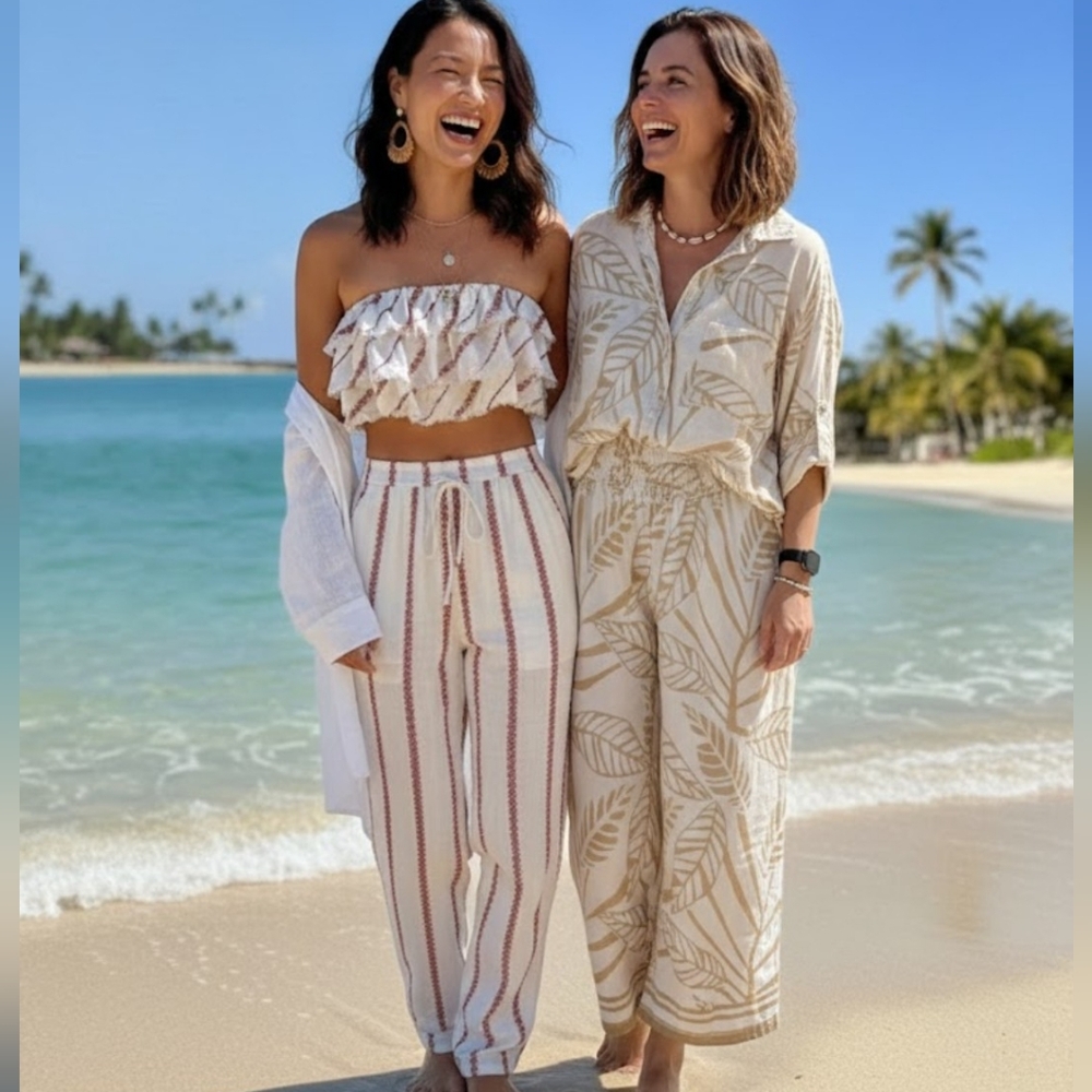 Bundle - Boho Festival Ruffle + Tropical Coastal Set - Resort Wear Y2K - Size S